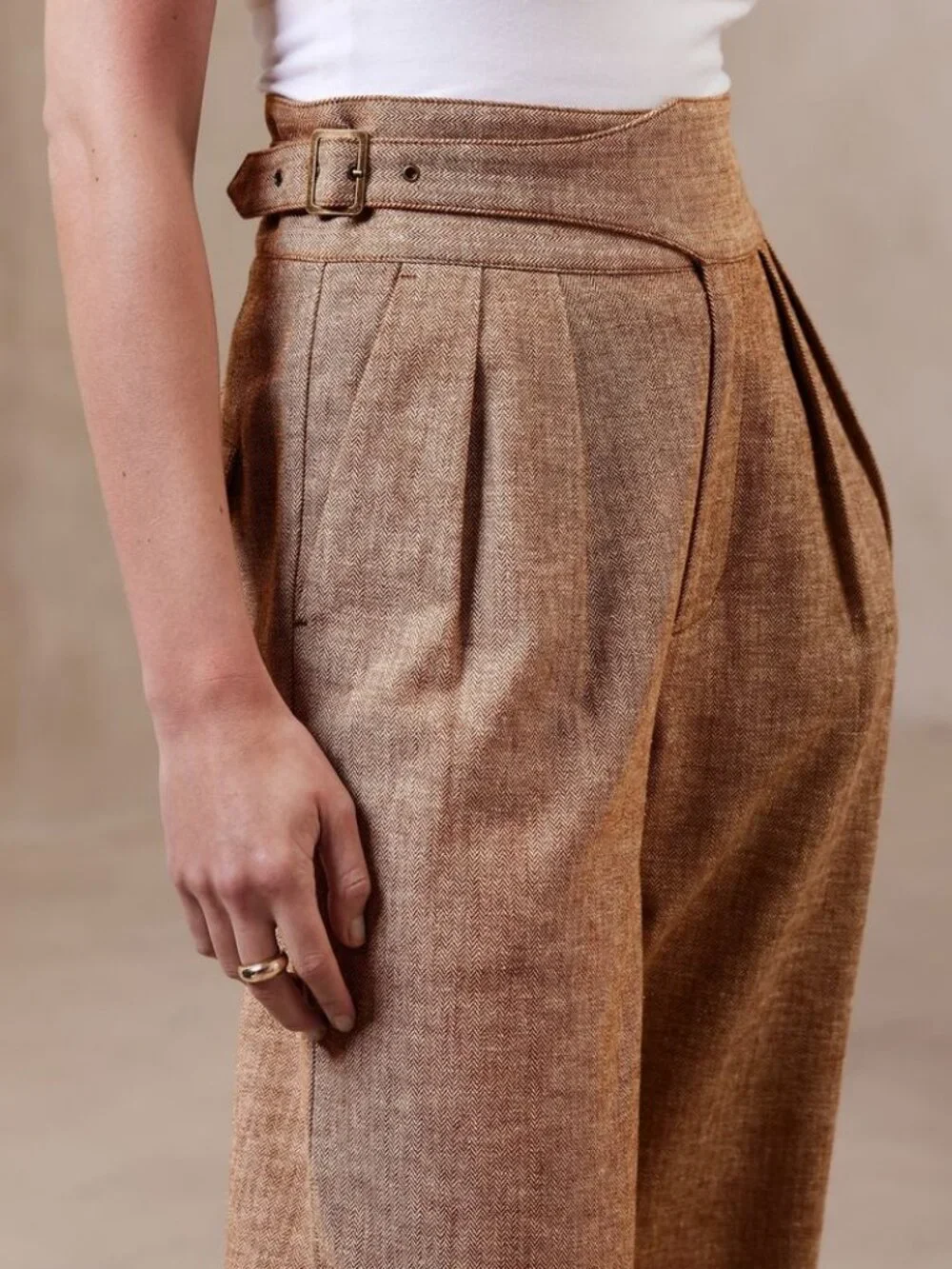 Banana Republic High Rise Linen Cotton Seafarer Pants Gurkha Waist Tan Size 8P